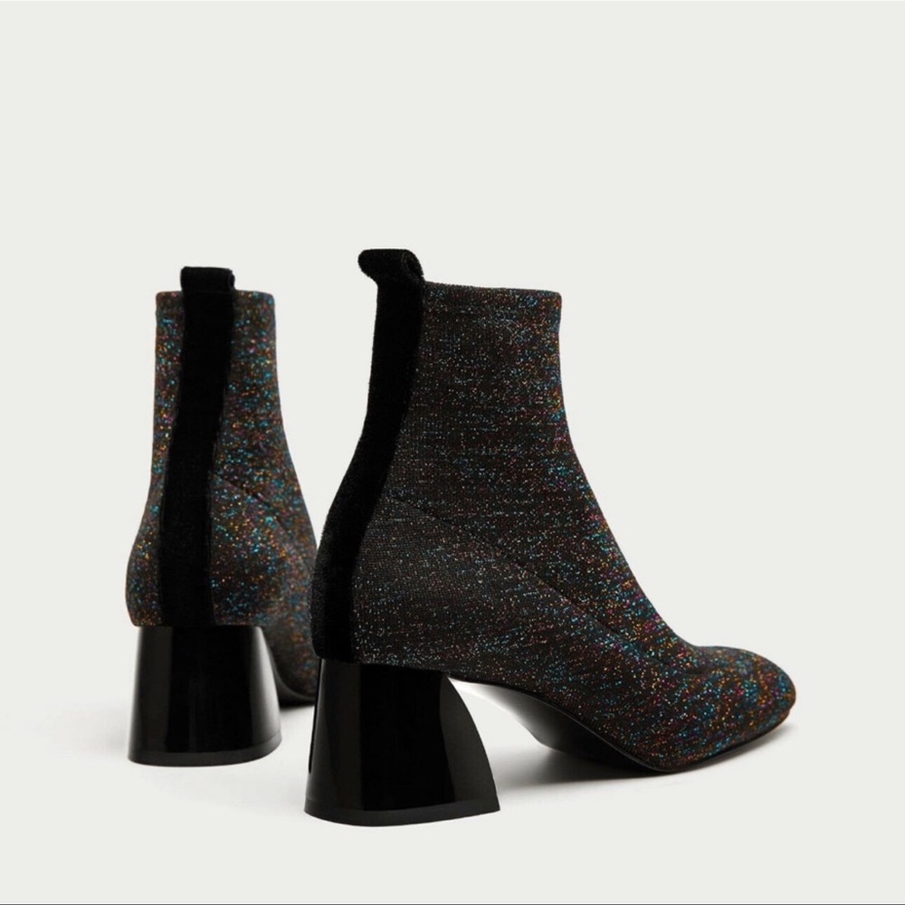 Zara Black shimmery Multicolor Sock Ankle
Boots Heels Shoes
